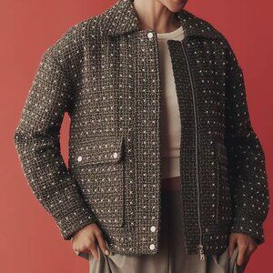 AVEC LES FILLES Pearl-Embellished Aviator Jacket